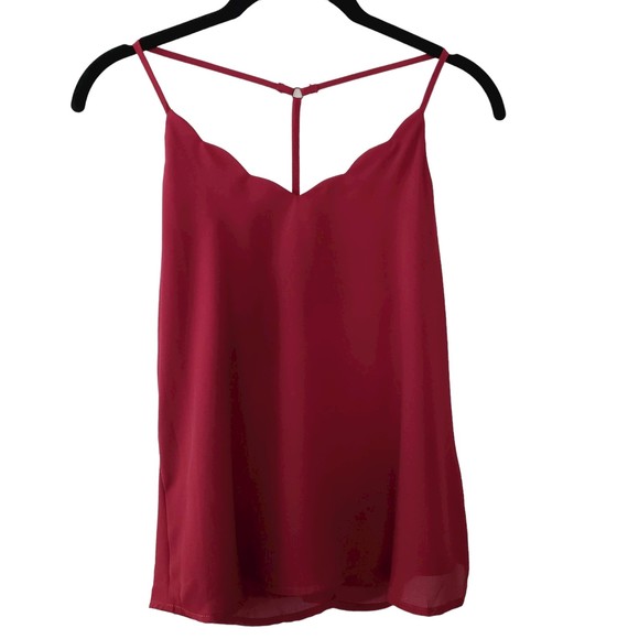 nine britton Tops - Nine Britton Camisole, Scalloped Sweetheart Neckline, Burgundy/Dark Red, Sz XS